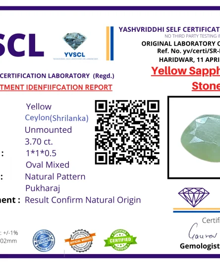 Yellow Sapphire Ring Stone 3.70 ct/4.2 Ratti Square Shape