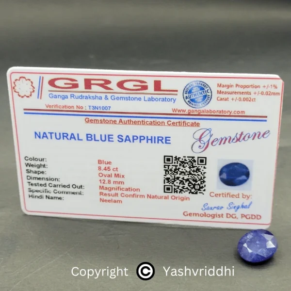 Natural Blue Sapphire/ Neelam in 8.45 ct