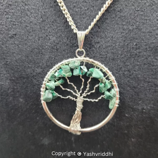 Natural Green Jade Crystal Tree Pendant | Pendant Tree of Life Crystal Stone Pendant