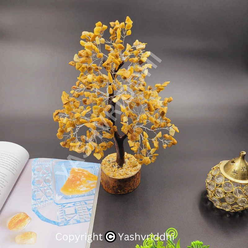 Yellow Aventurine Crystals and Gemstones,Tree Showpiece for Good Luck Home Decor Item Bonsai Money Tree Plant Gift Item Figurine with 500 beads,
