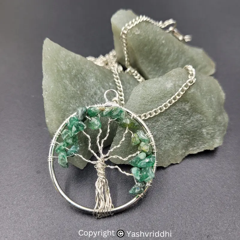 Natural Green Jade Crystal Tree Pendant | Pendant Tree of Life Crystal Stone Pendant