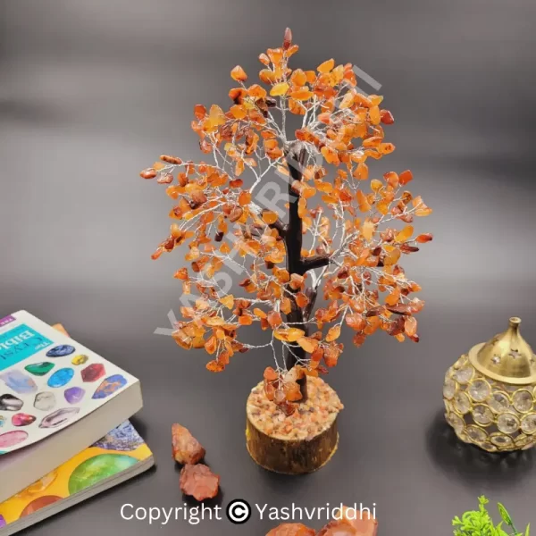 Carnelian Crystals and Gemstones,Tree Showpiece for Good Luck Home Decor Item Bonsai Money Tree Plant Gift Item Figurine with 500 beads,
