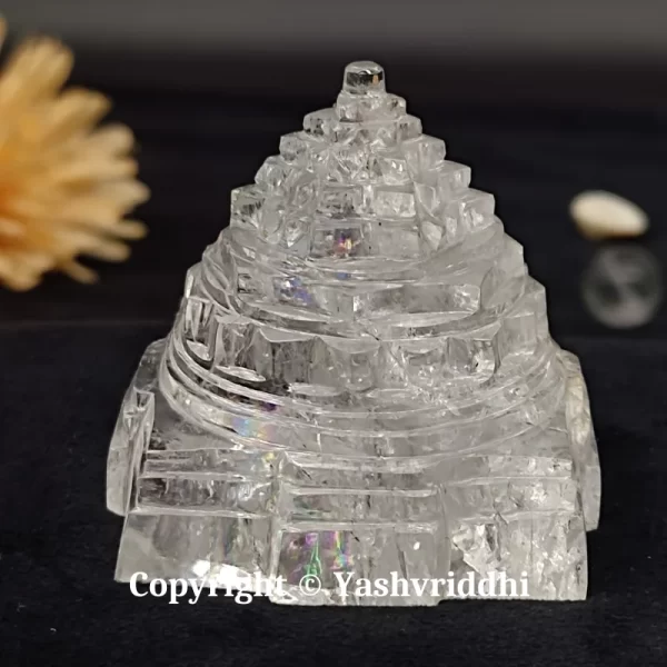 Original Sphatik Maha Meru Shree Yantra Small Size-146gm Rainbow inside