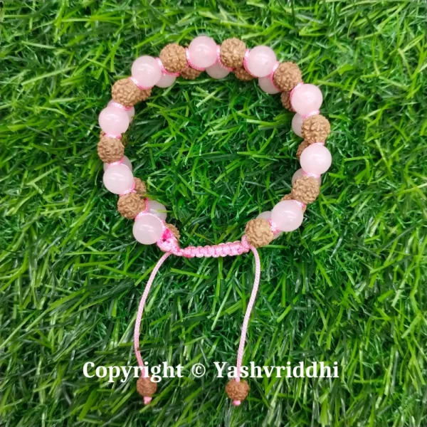 Rudraksha with Rose Quartz Two Strip Premium Bracelet 8mm - Image 3