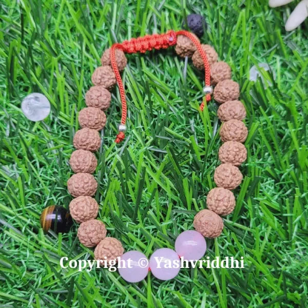 Sacred Love: Rudraksha & Rose Quartz Harmony Bracelet - Image 3