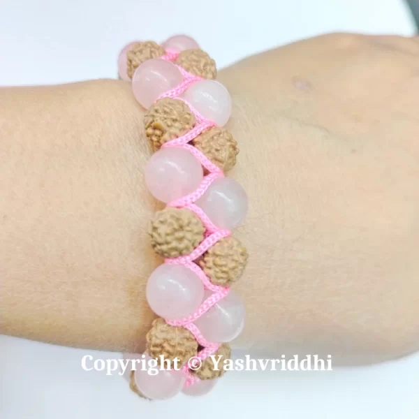 Rudraksha with Rose Quartz Two Strip Premium Bracelet 8mm - Image 4