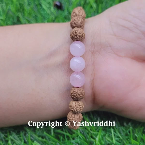 Sacred Love: Rudraksha & Rose Quartz Harmony Bracelet - Image 4