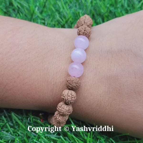 Sacred Love: Rudraksha & Rose Quartz Harmony Bracelet - Image 5