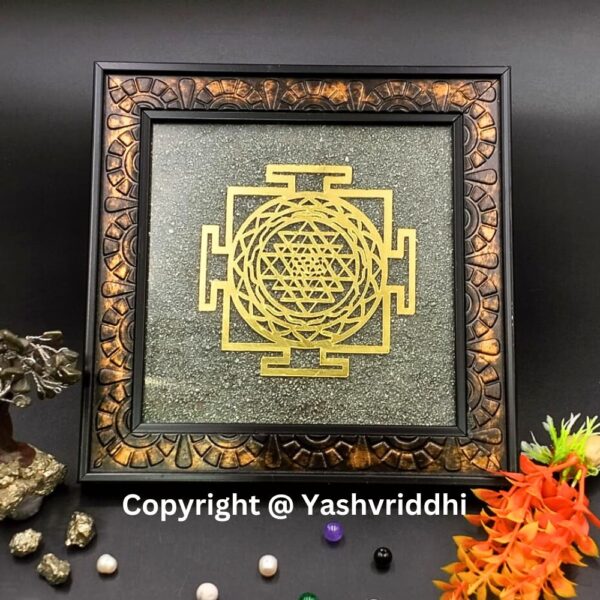 "Golden Geometry: Pyrite Shri Yantra Plate"