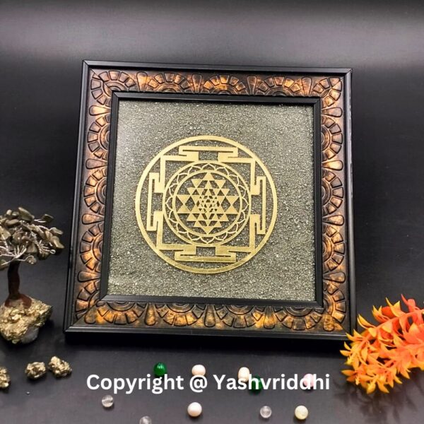 "Golden Geometry: Pyrite Shri Yantra Plate"